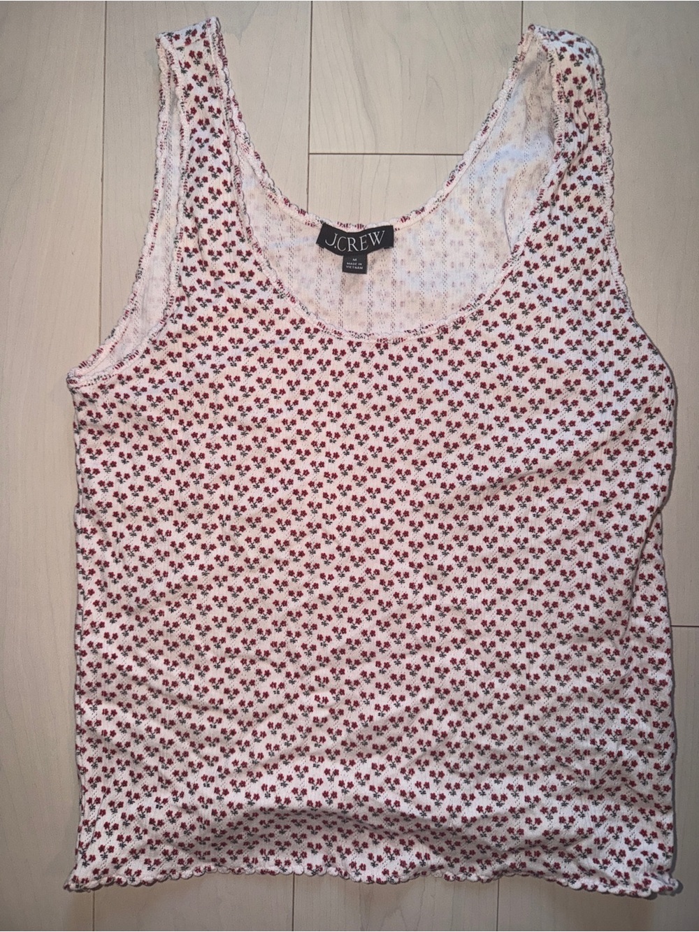 J. Crew White Tank Top with Red Floral Print